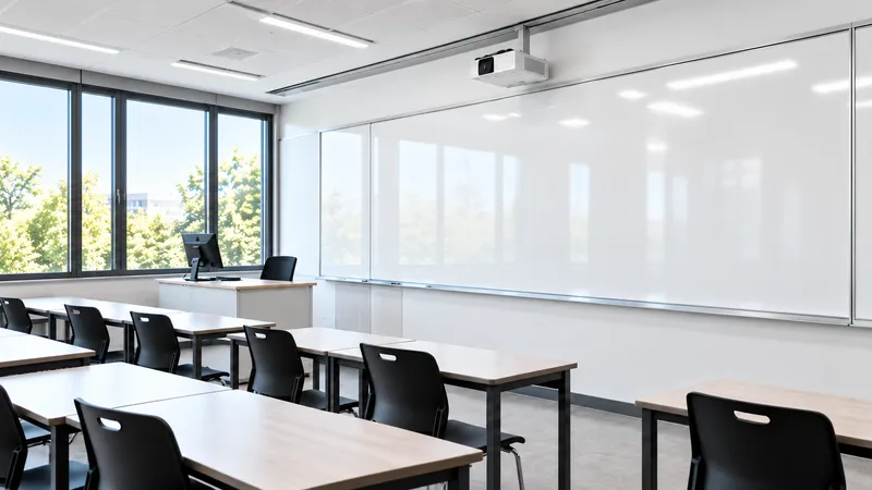 Classroom fitted with a full-width writing wall.