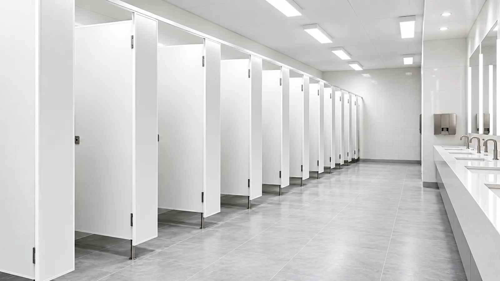 A run of Vitraflex cubicles of the kind manufactured at the Vitrex plant in South Africa.